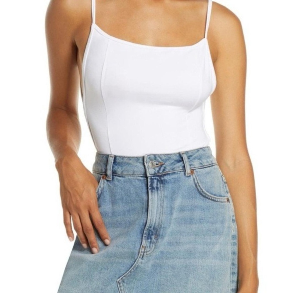 White Free People Women's Lila Square Neck Bodysuit -NWOT